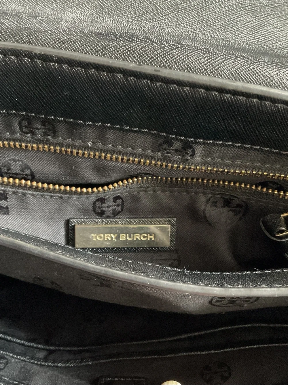 Tory Burch Black Leather Flap Crossbody with Gold Logo